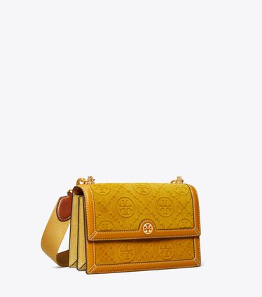 T Monogram Suede Embossed Small Shoulder Bag