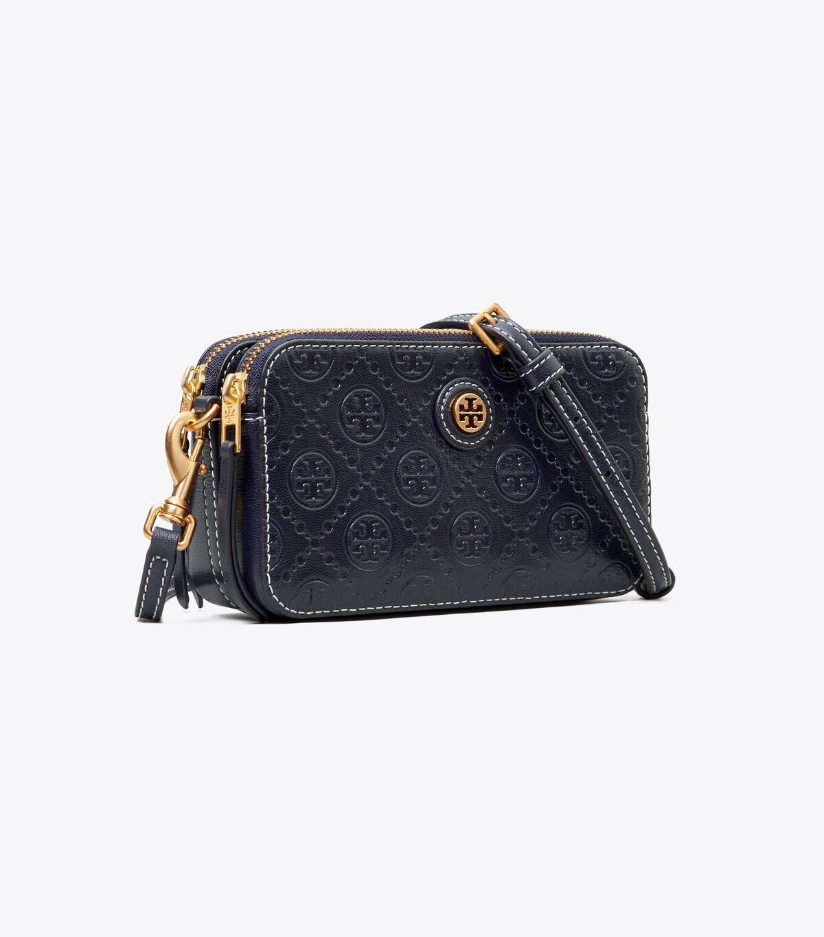 T MONOGRAM LEATHER DOUBLE-ZIP MINI BAG