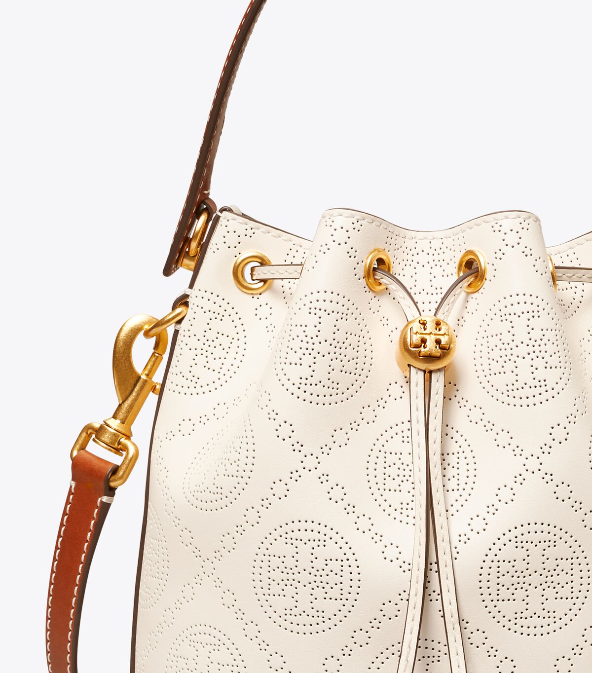 T Monogram Perforated Leather Bucket Bag