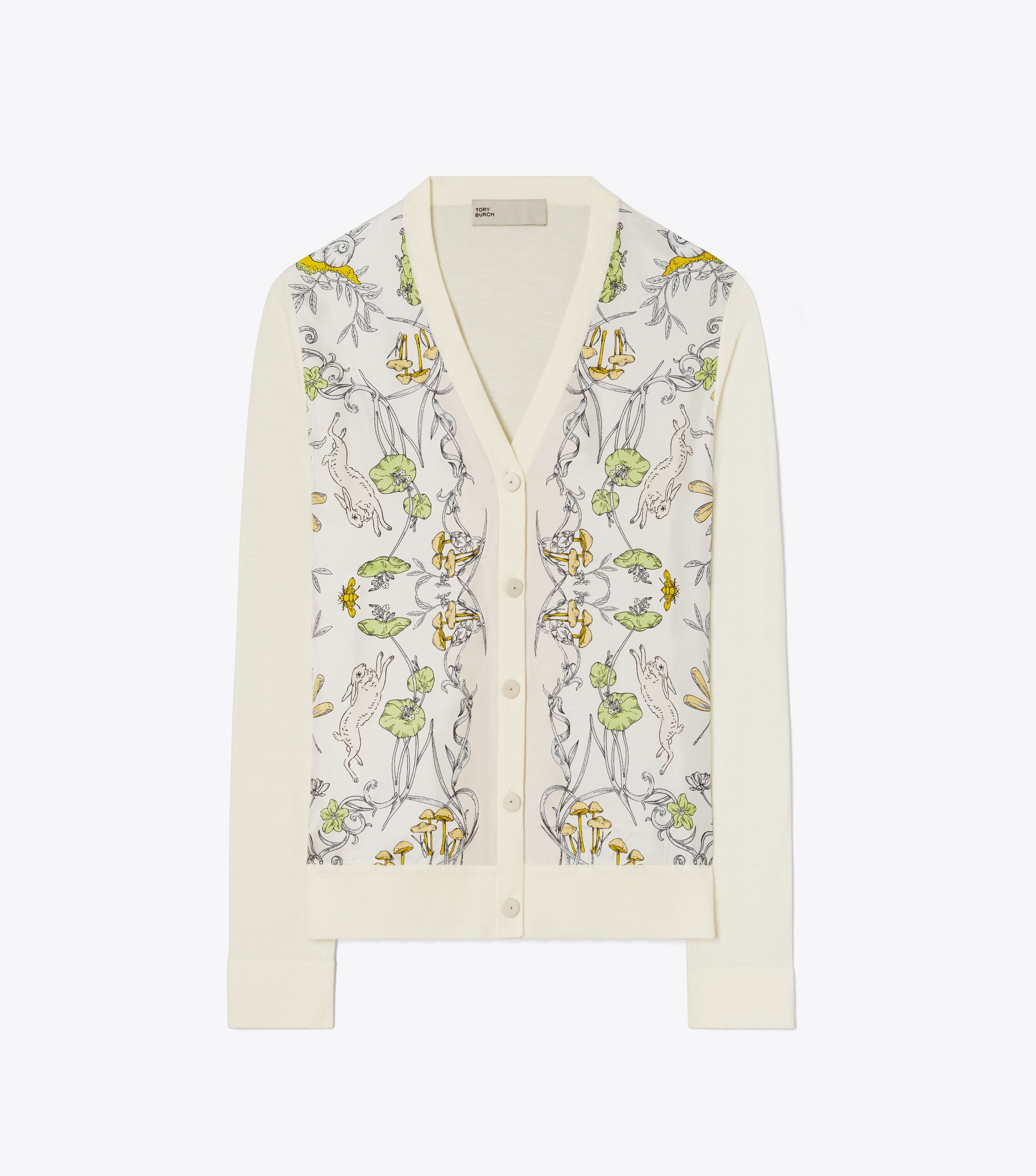 Silk Front Cardigan, New Ivory / Rabbit Field | Tory Burch KW