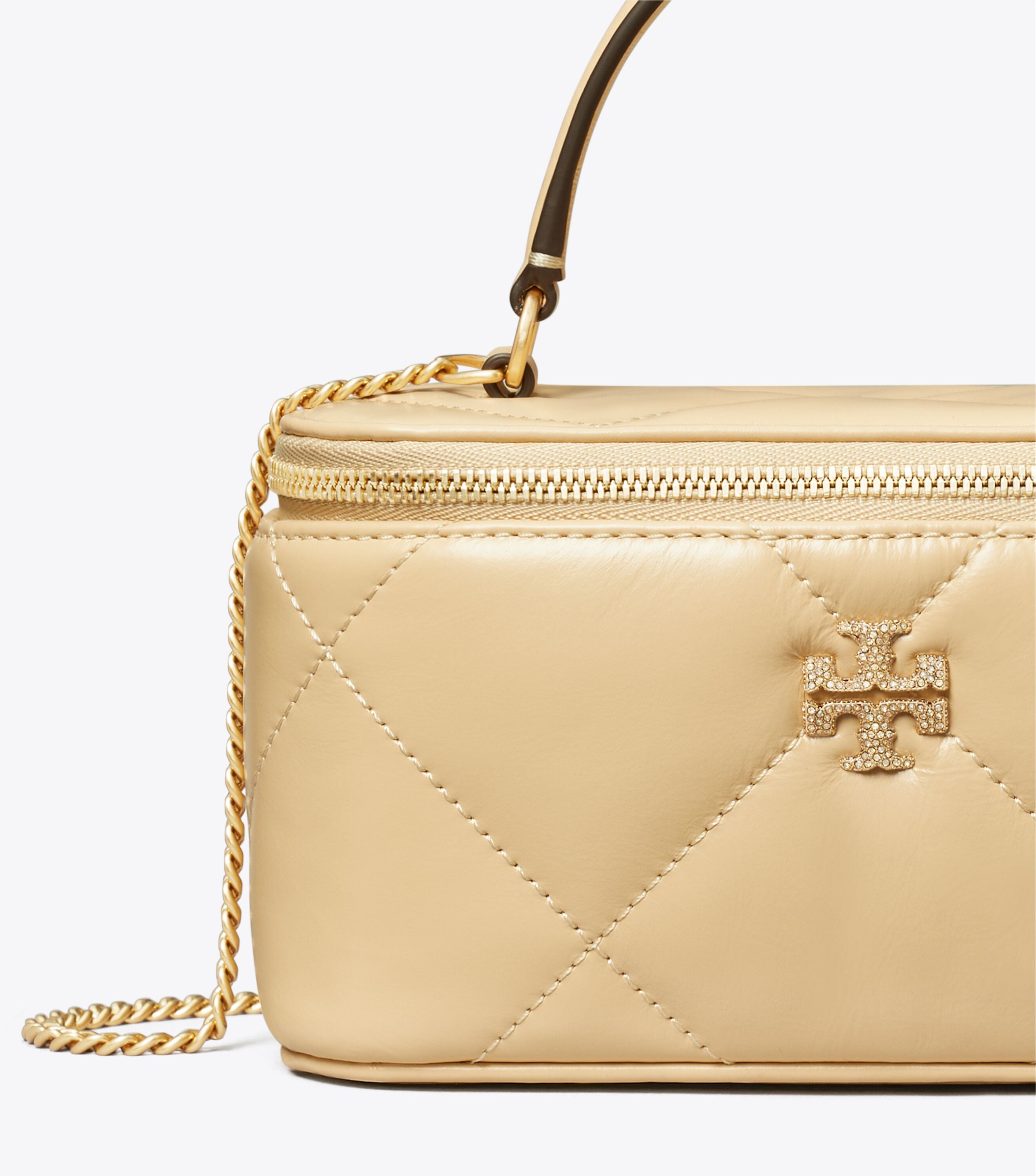 Kira Pave Logo Diamond Quilt Vanity Case, Vanilla Soft Serve