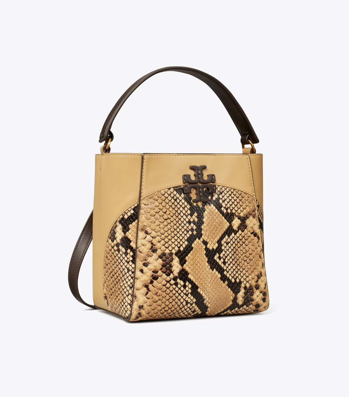 tory burch small mcgraw snake embossed bucket bag