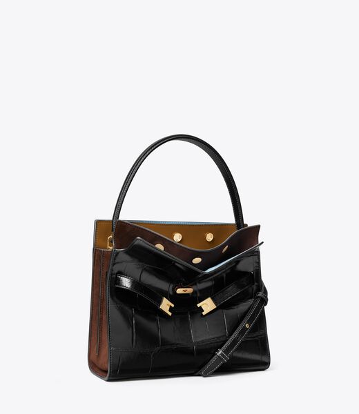 tory burch small lee radziwill croc embossed double bag