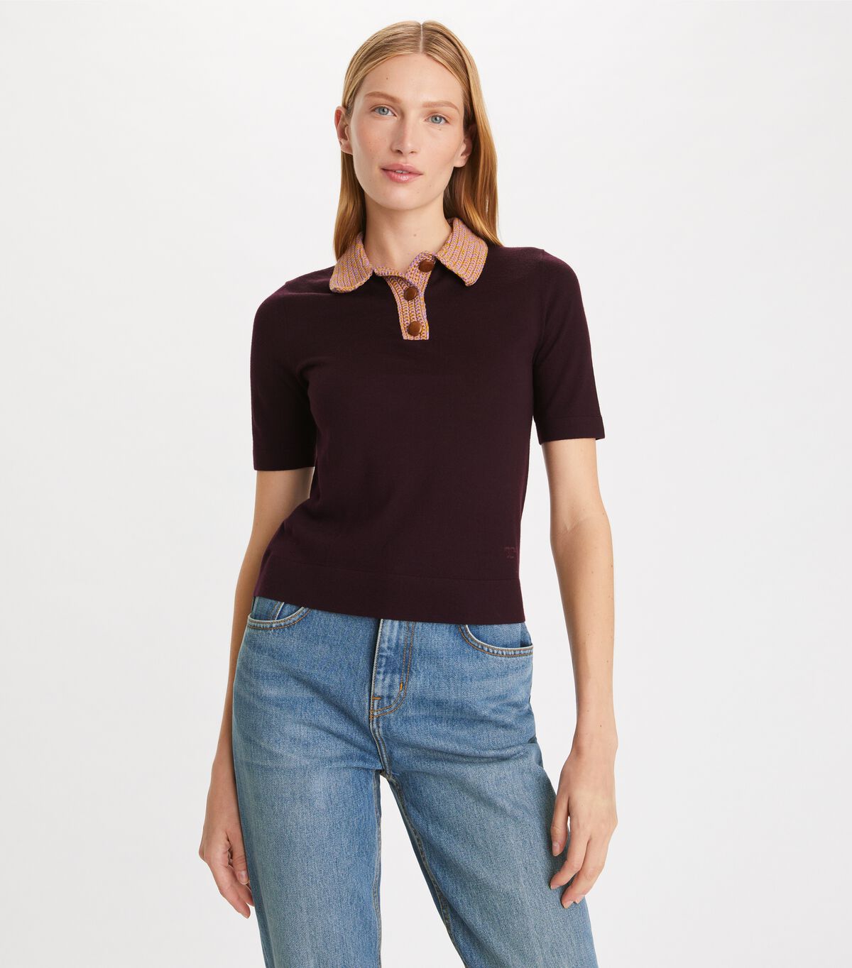 tory burch crochet collar knit polo
