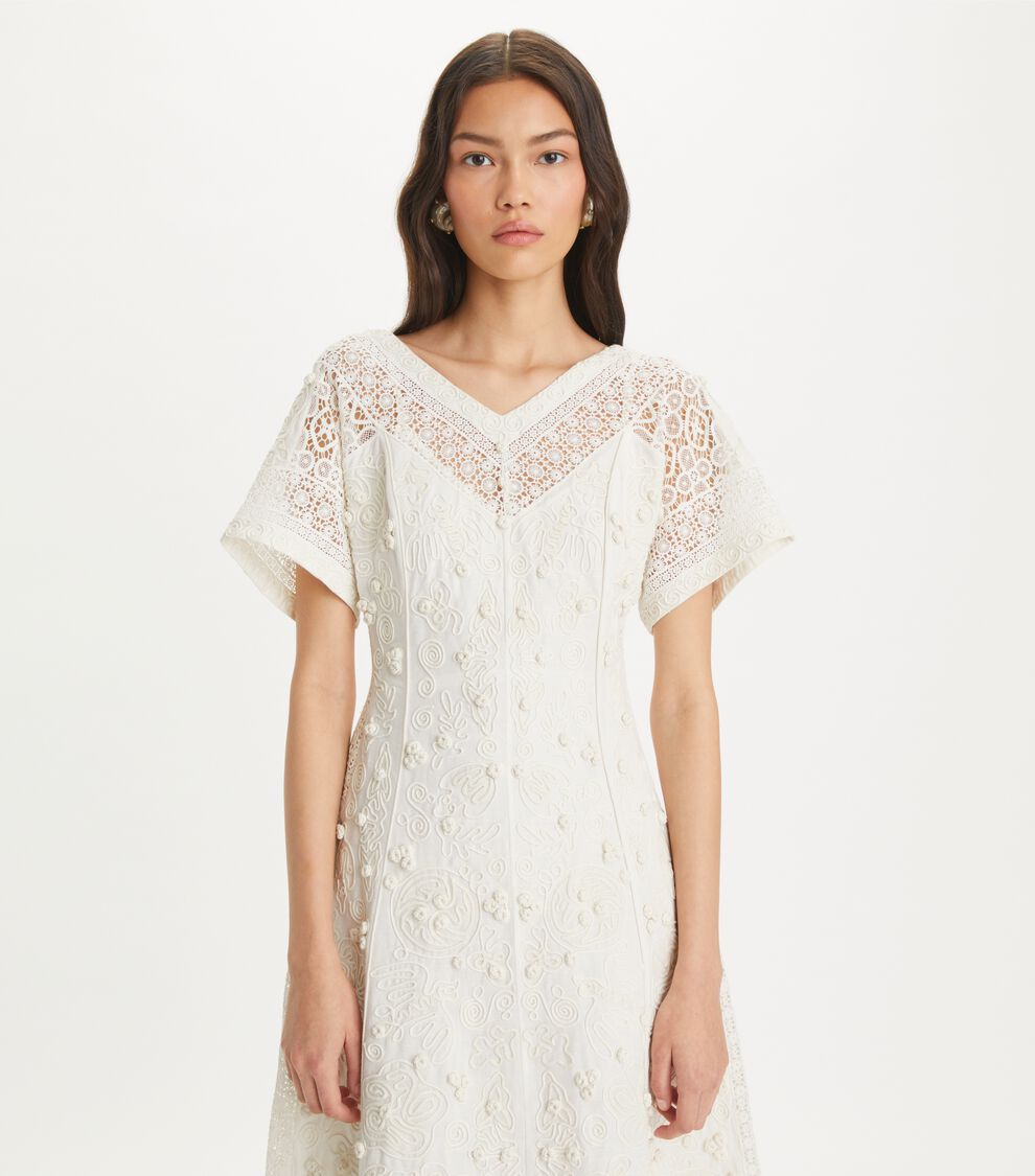 Embroidered Linen Dress, Natural Ivory | Tory Burch KW