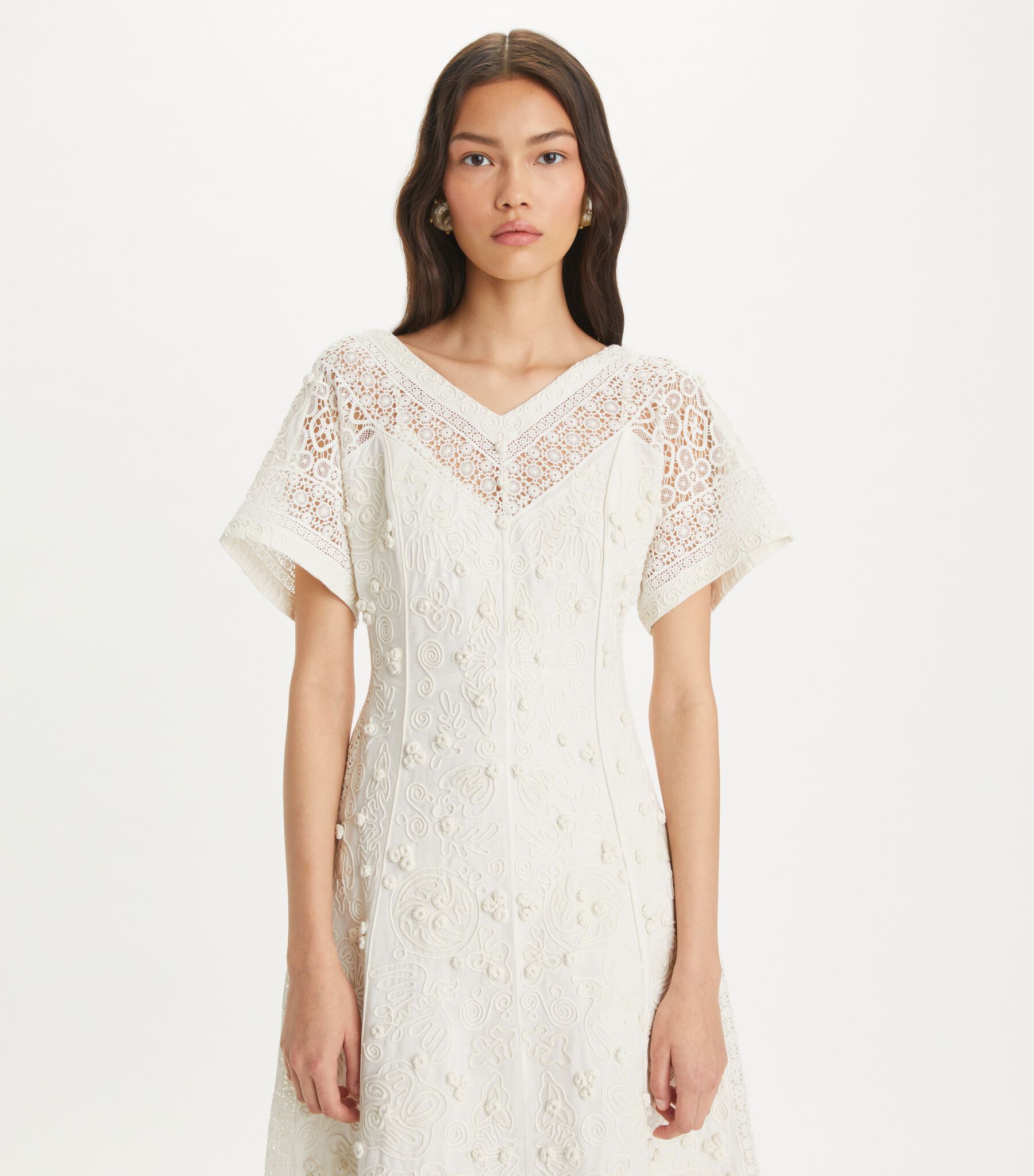 Embroidered Linen Dress, Natural Ivory | Tory Burch KW