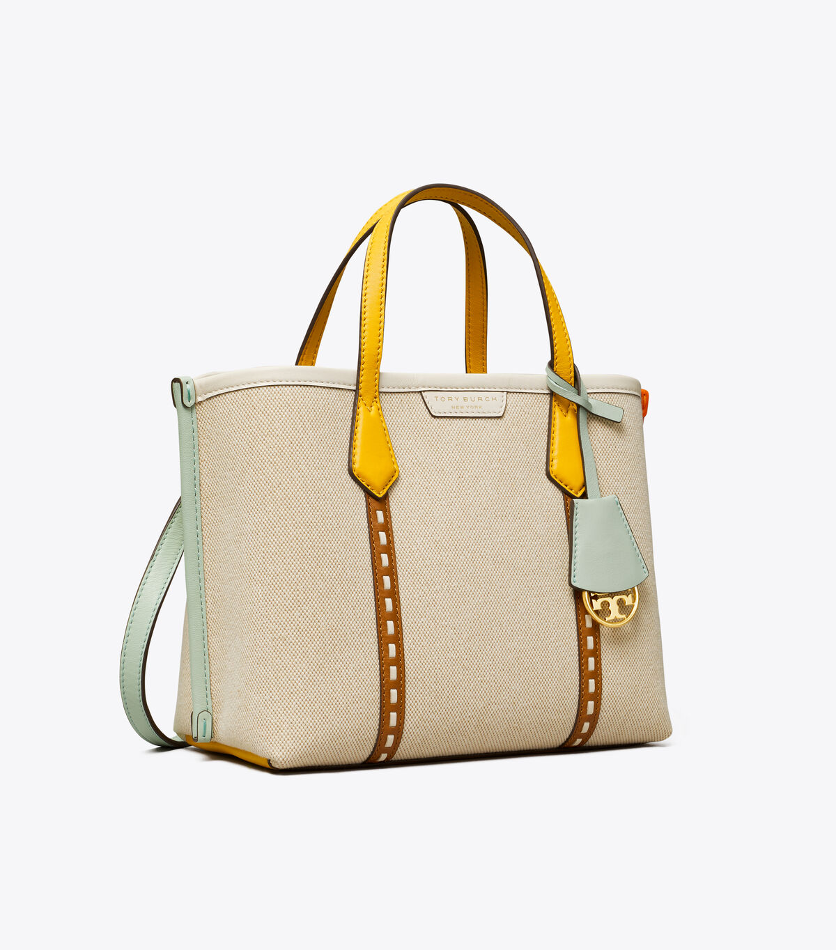 tory burch perry canvas small triple compartment tote bag