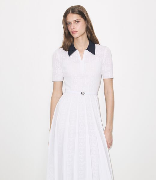 tory burch t monogram pointelle pleated dress