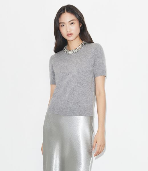 tory burch wool and sequin short sleeved sweater