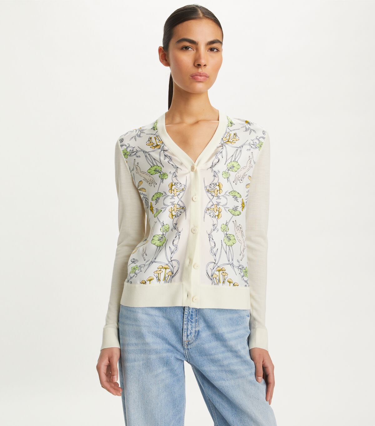 tory burch silk front cardigan