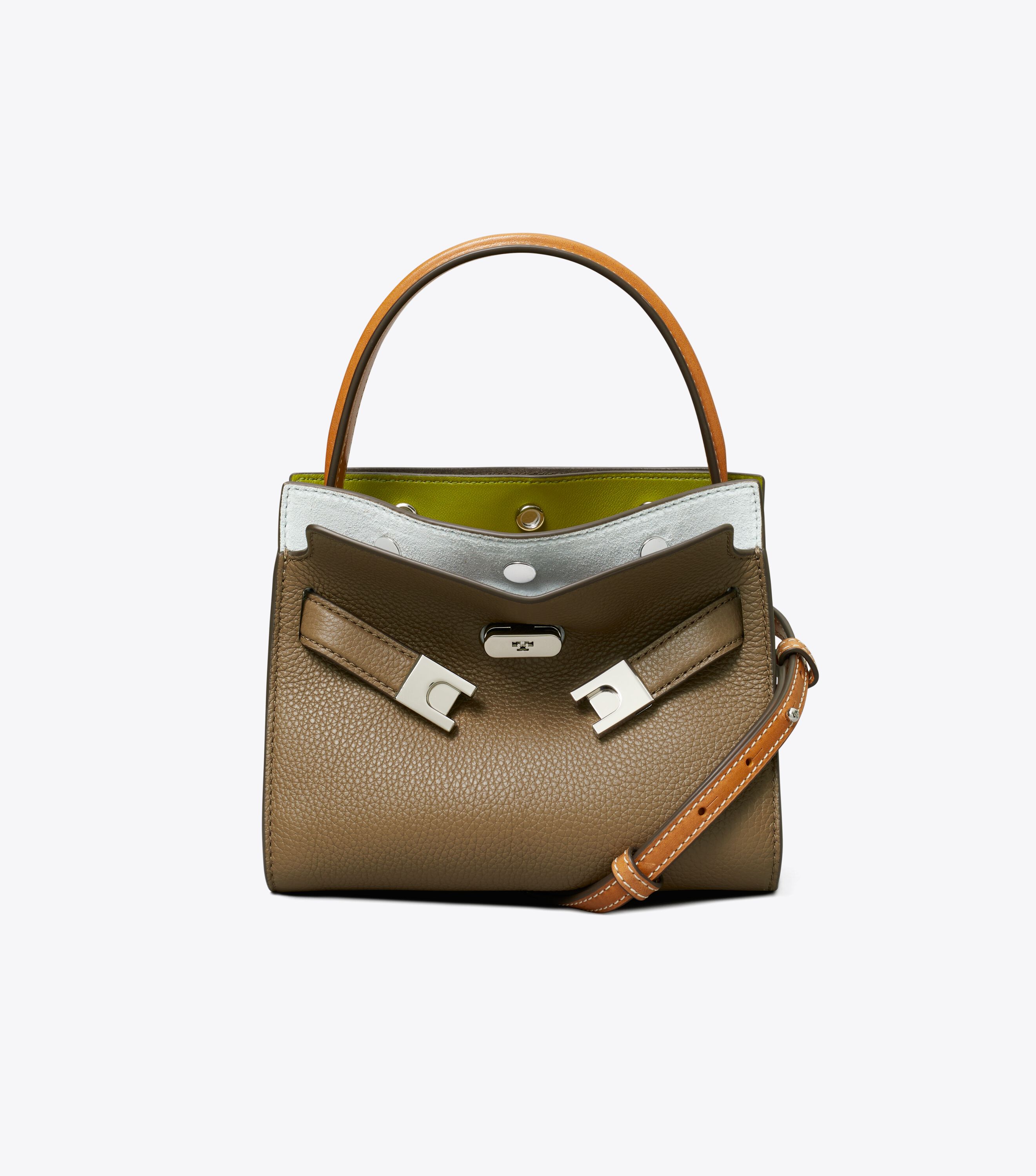 バッグ TORY BURCH Lee Radziwill Petite Lee Radziwill Colorblock Pebbled Double Bag, Wild Mushroom