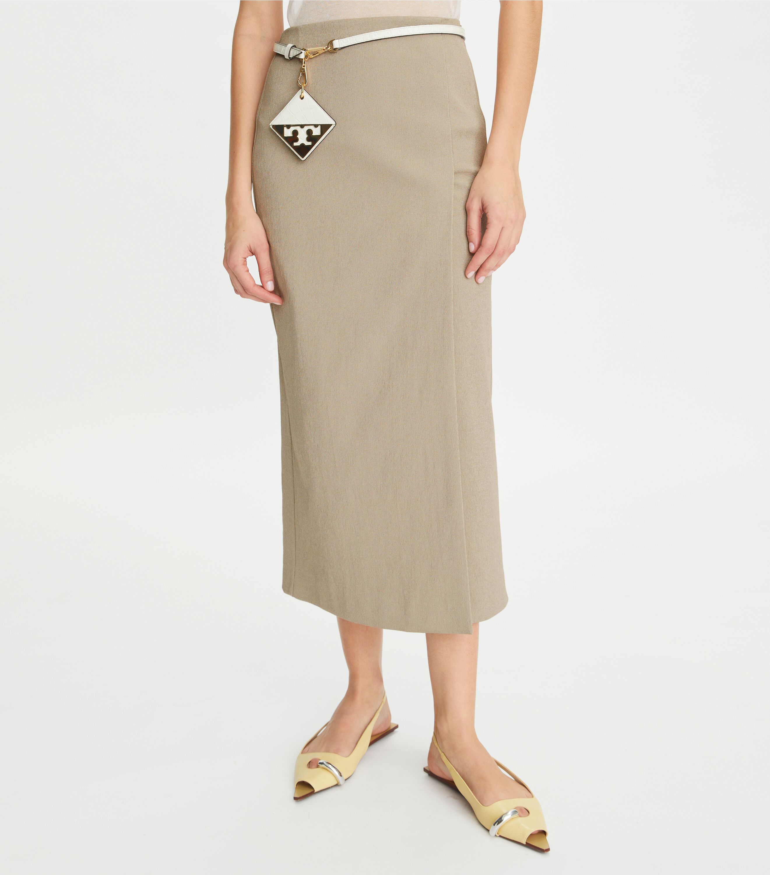 Stretch Faille Wrap Skirt, Gray Taupe | Tory Burch KW