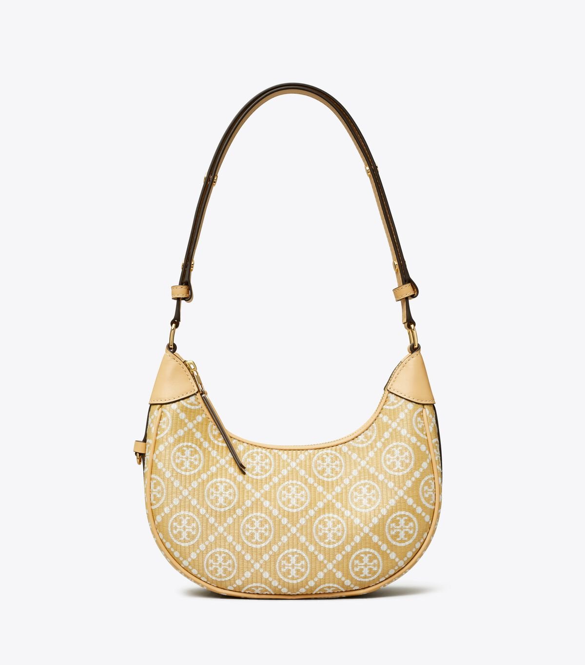 tory burch t monogram raffia crescent bag