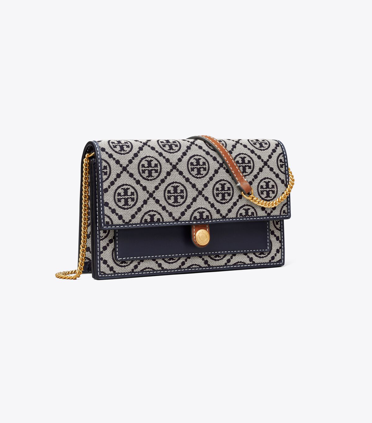 tory burch t monogram jacquard chain wallet