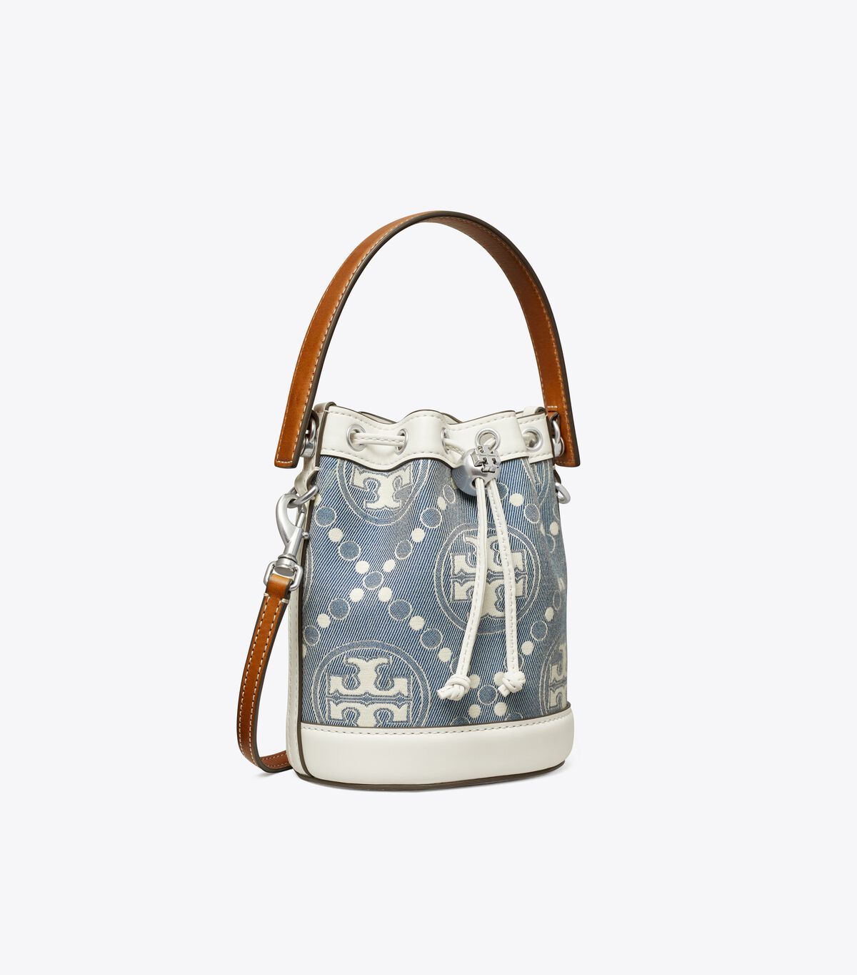 tory burch mini t monogram denim bucket bag