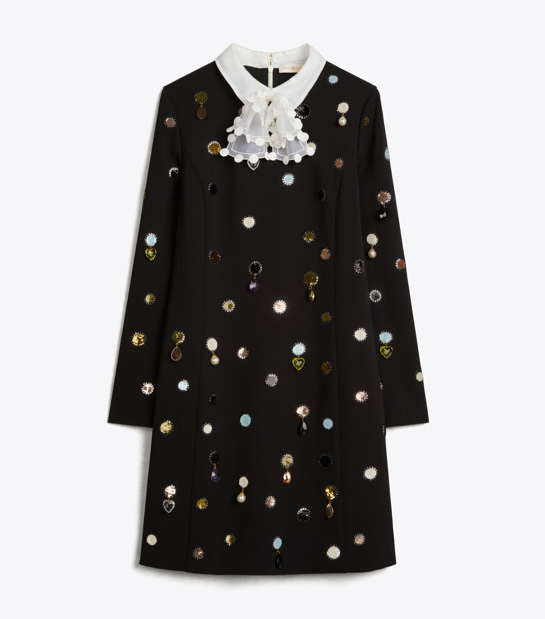 tory burch jewel embroidered shift dress Convertible Jewel-Embroidered Shift Dress, Black