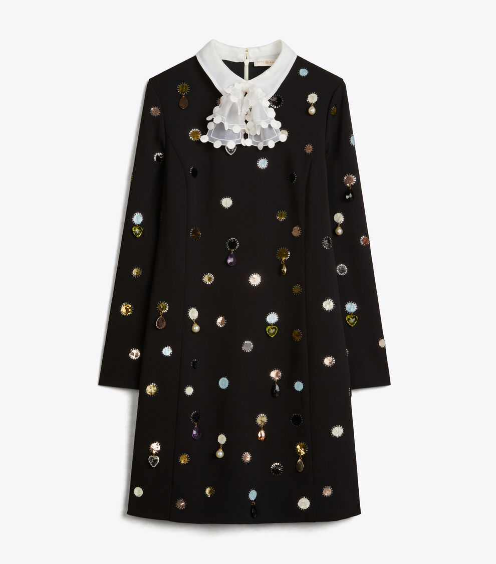 tory burch embroidered shift dress Tory Burch - Black Silk Shift Dress w/ Turquoise Embroidery Sz 4