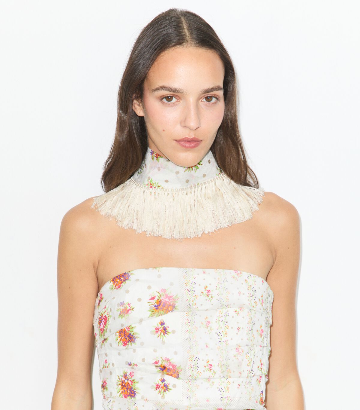tory burch polka dot floral patchwork fringe neckerchief