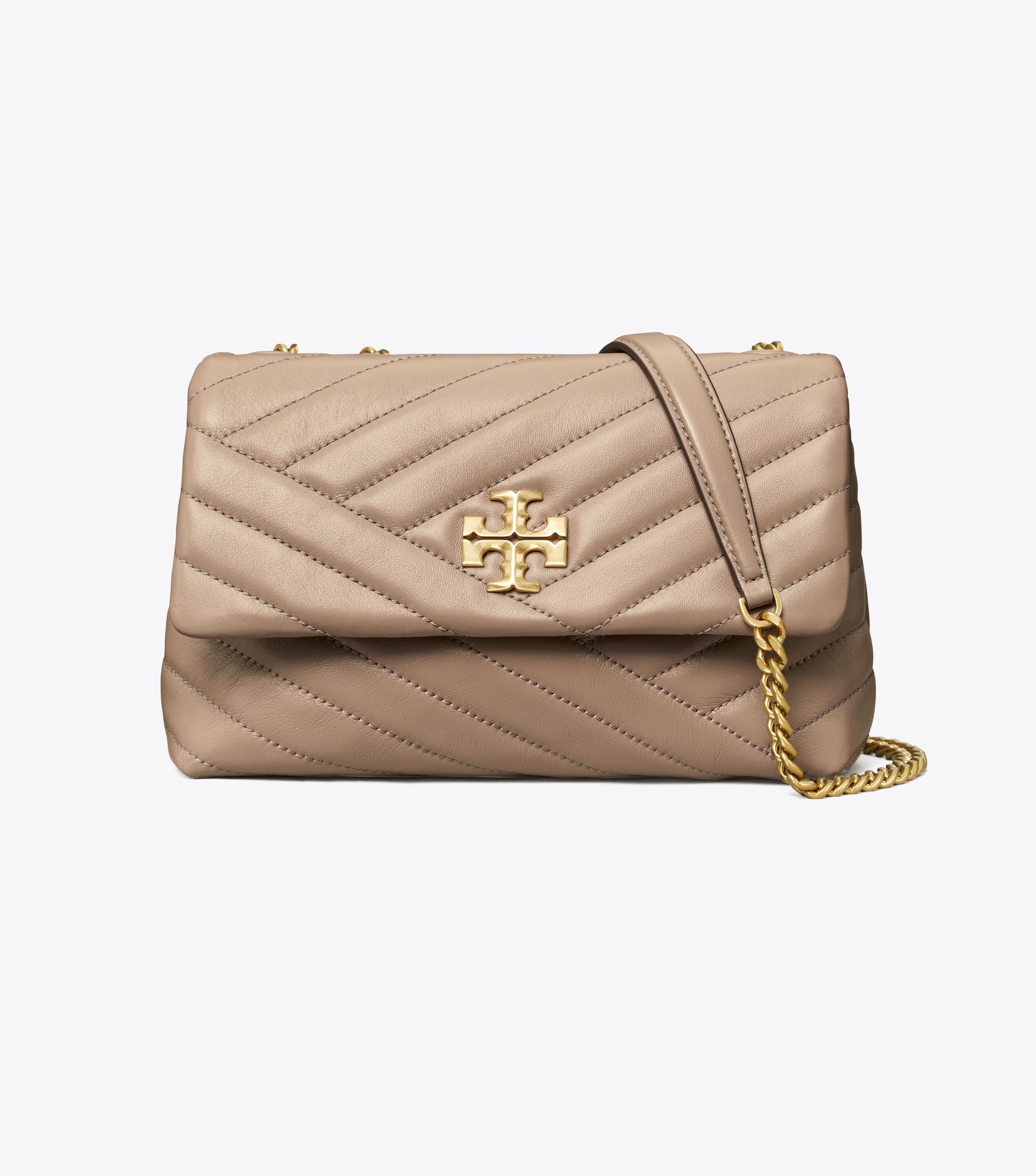 Small Kira Chevron Convertible Shoulder Bag, Gray Heron | Tory