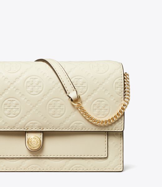 tory burch t monogram leather chain wallet