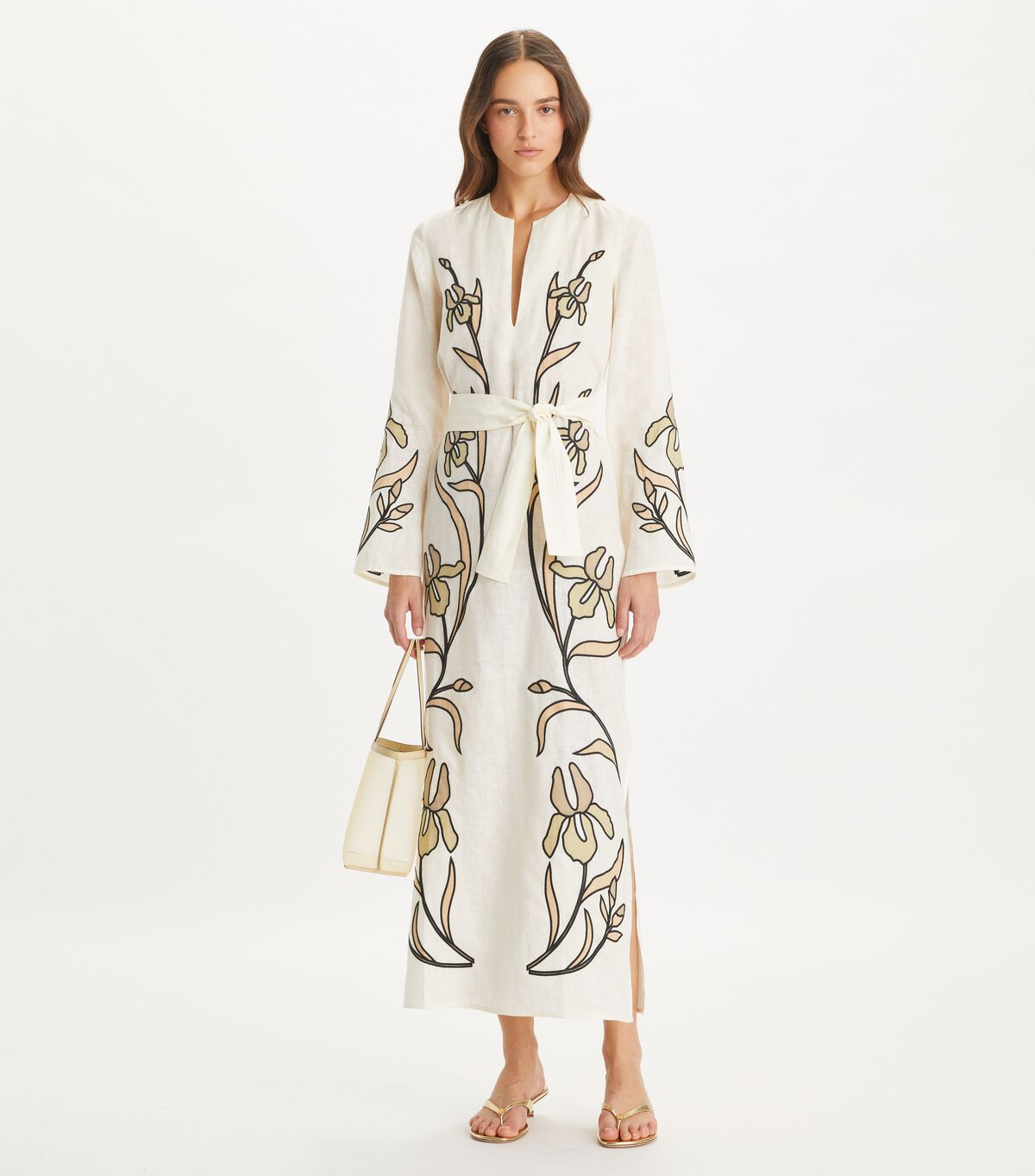 tory burch applique linen caftan