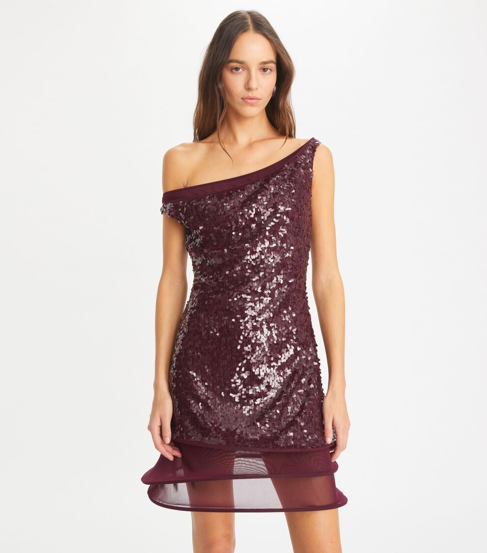 Sequins Hoop Dress, Dark Eggplant | Tory Burch KW Sequins Hoop Dress, Dark Eggplant | Tory Burch KW