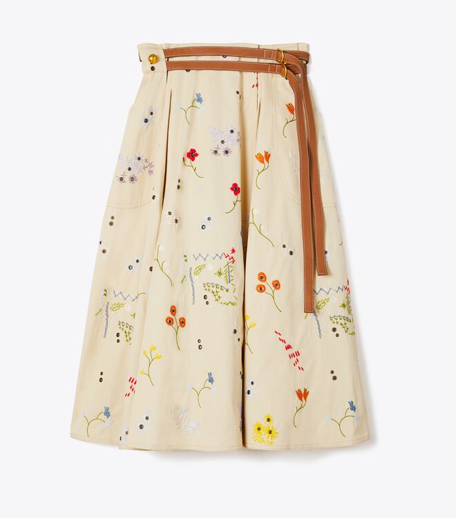 Embroidered Pleated Skirt
