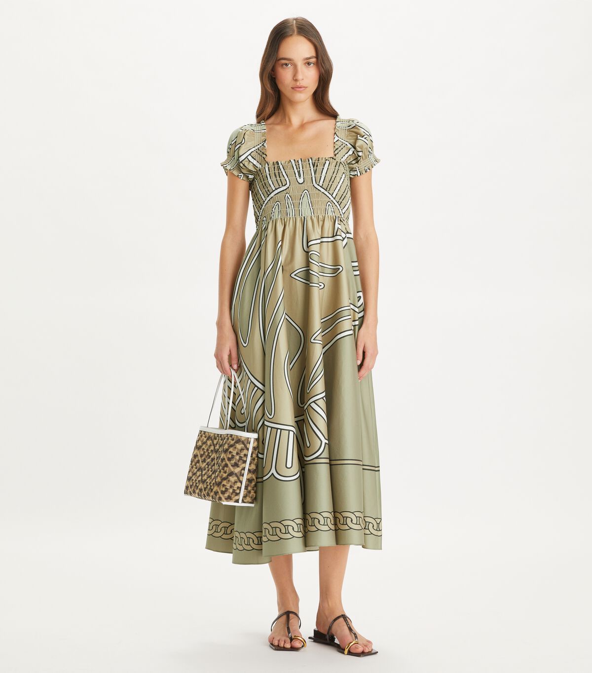 tory burch print smocked cotton dress