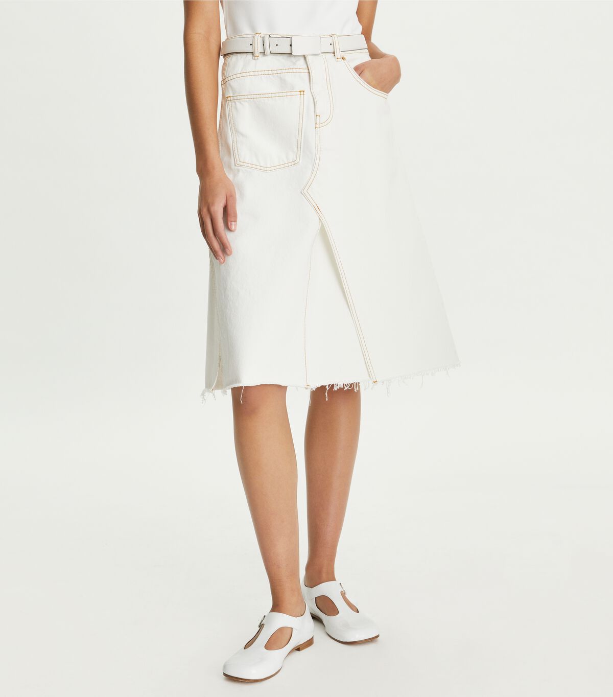 tory burch denim deconstructed skirt