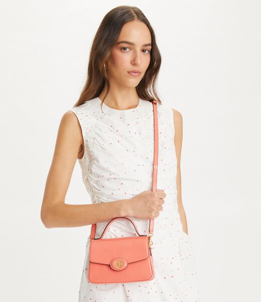 tory burch small robinson crosshatched top handle bag