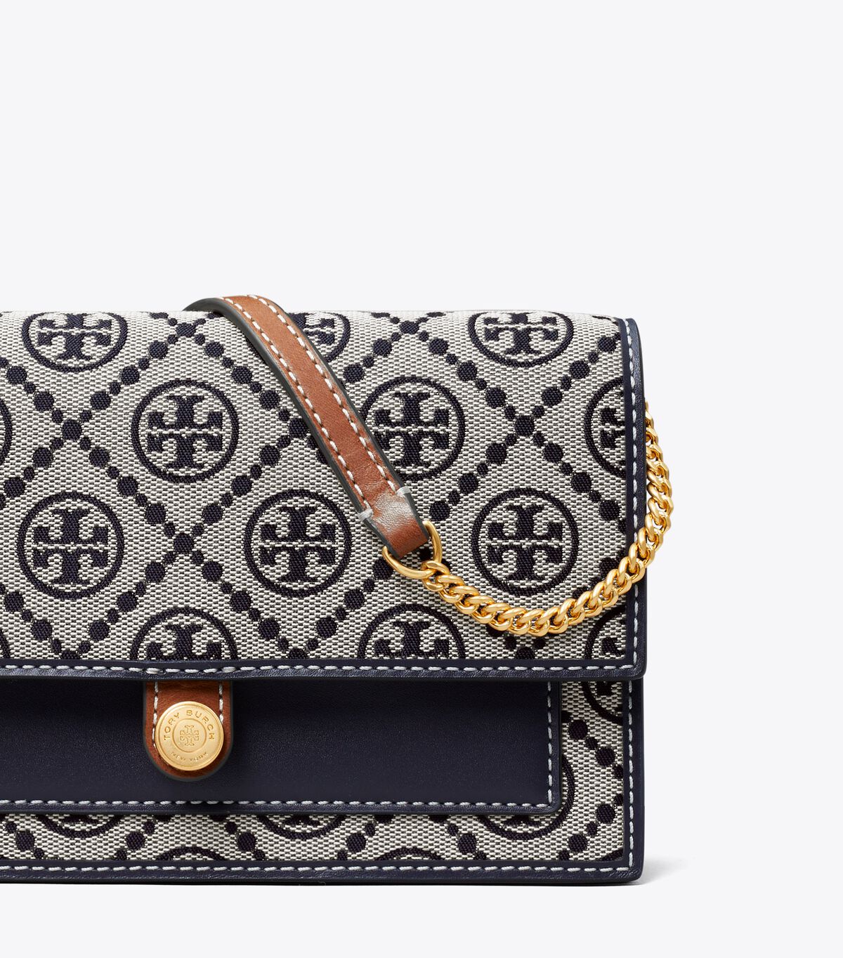 tory burch t monogram jacquard chain wallet