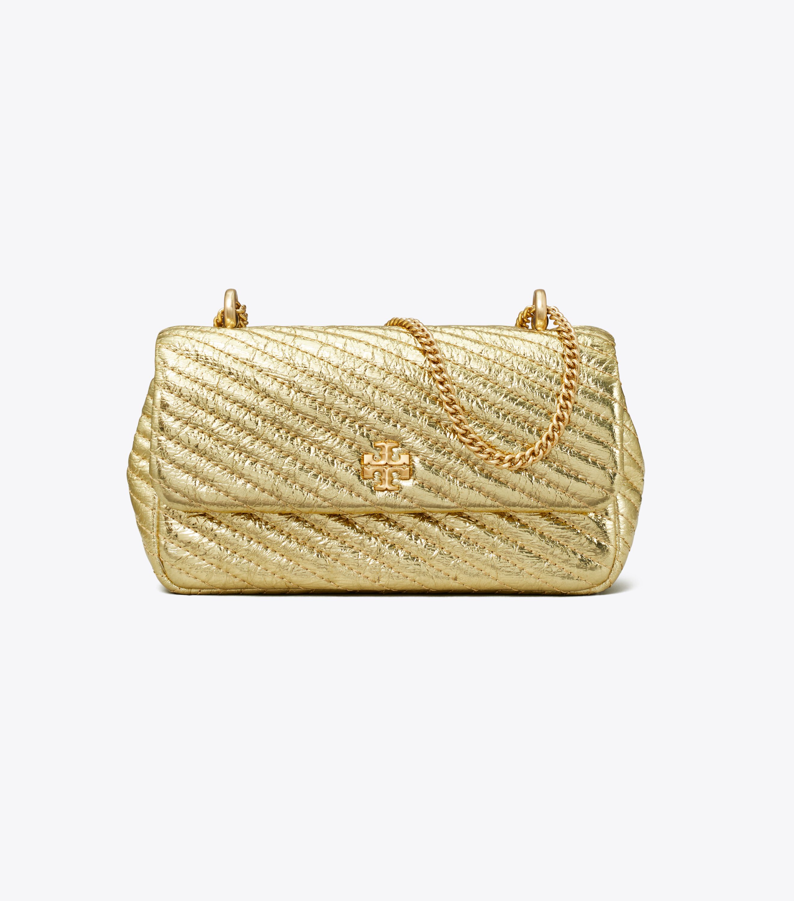 Mini Kira Metallic Moto Quilt Flap Bag, Gold | Tory Burch KW