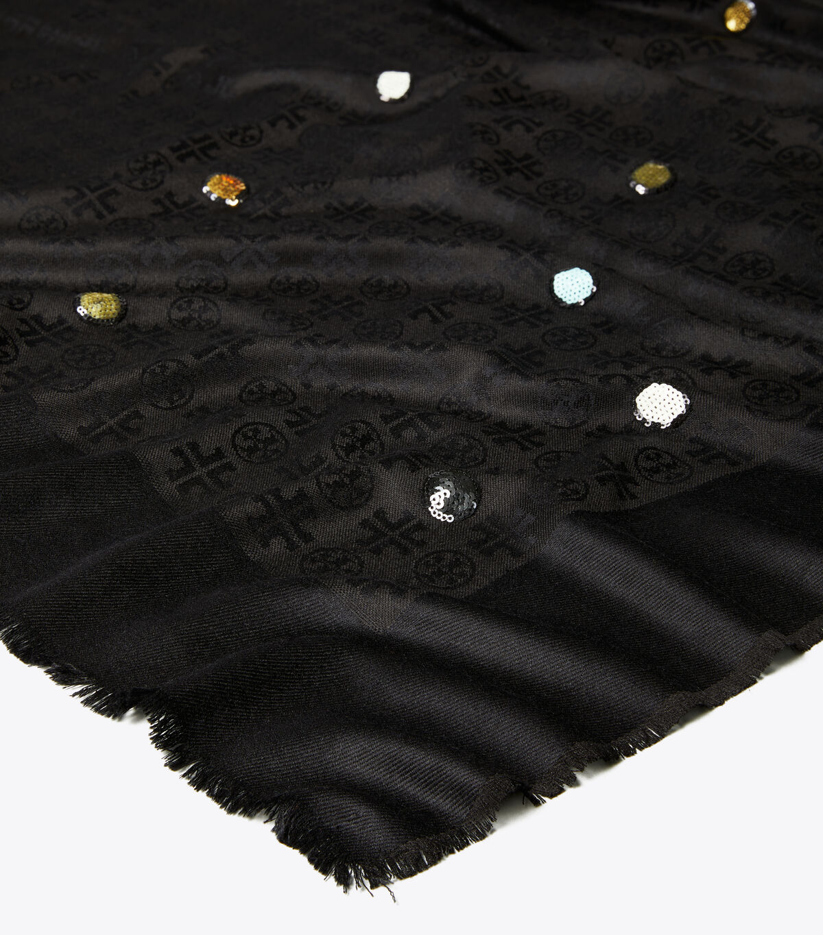 tory burch embellished logo jacquard traveler scarf