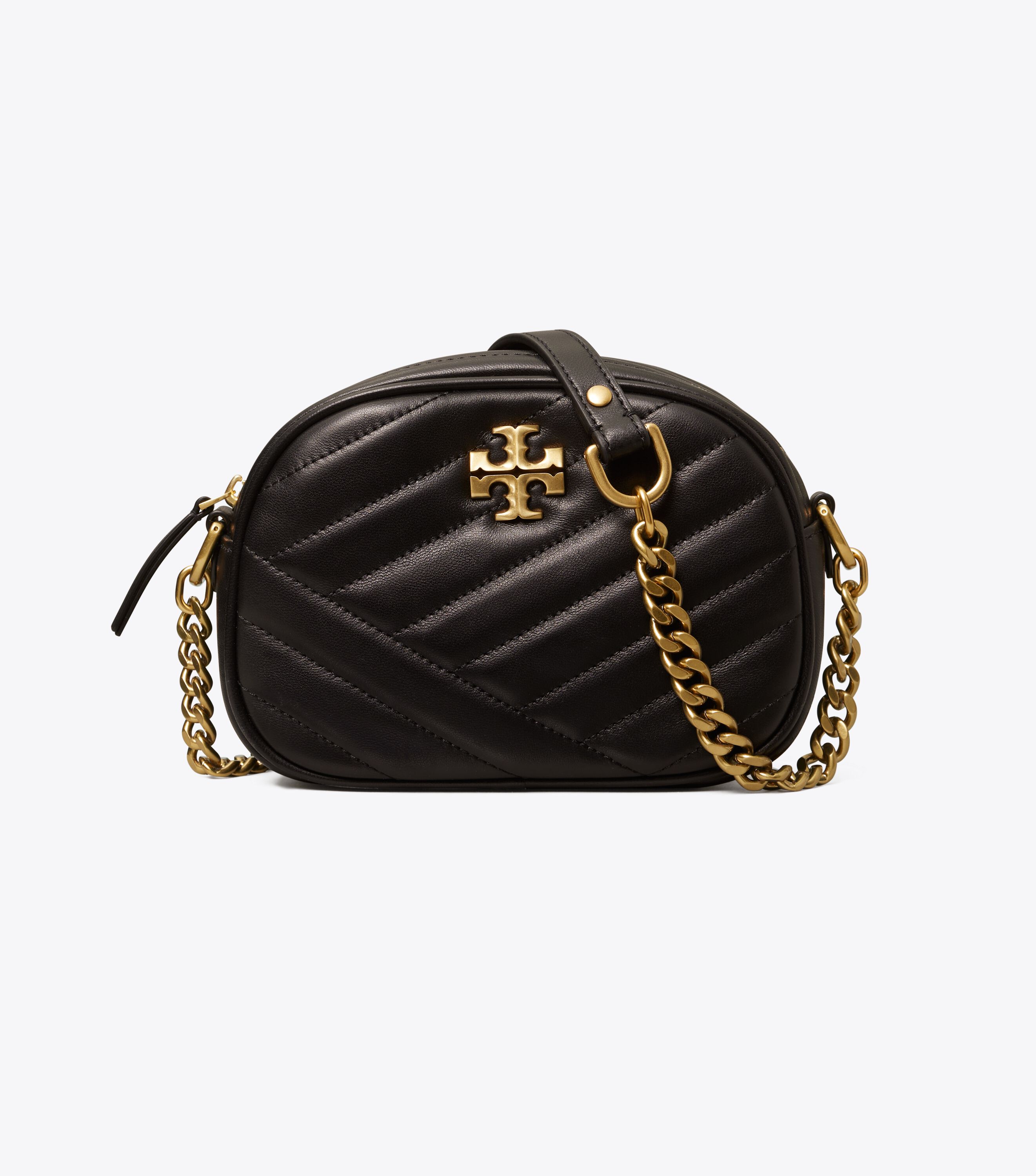 Kira Chevron Small Camera Bag, Black / Rolled Brass | Tory Burch KW