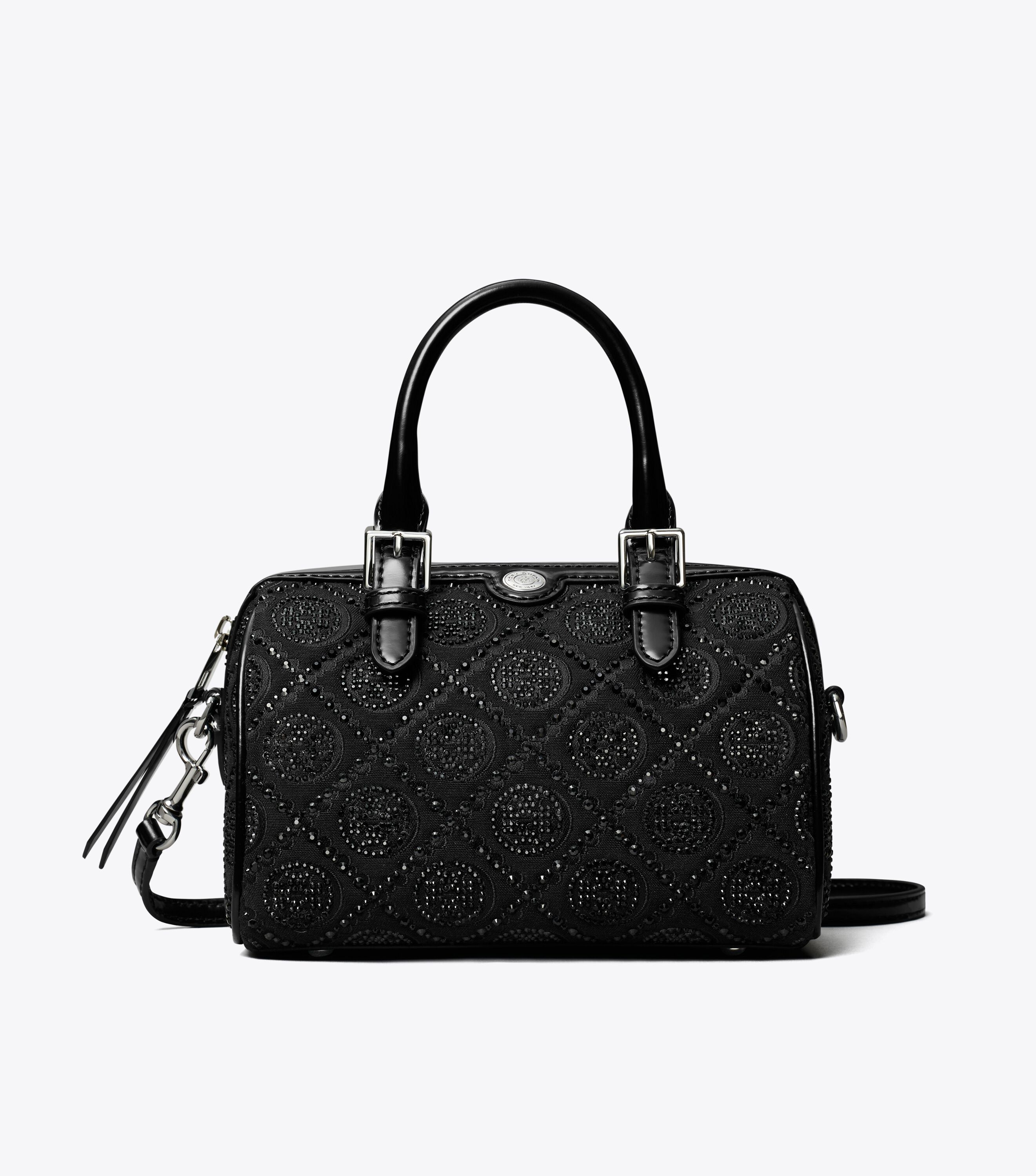 T Monogram Embellished Petite Barrel Bag, Black | Tory Burch KW