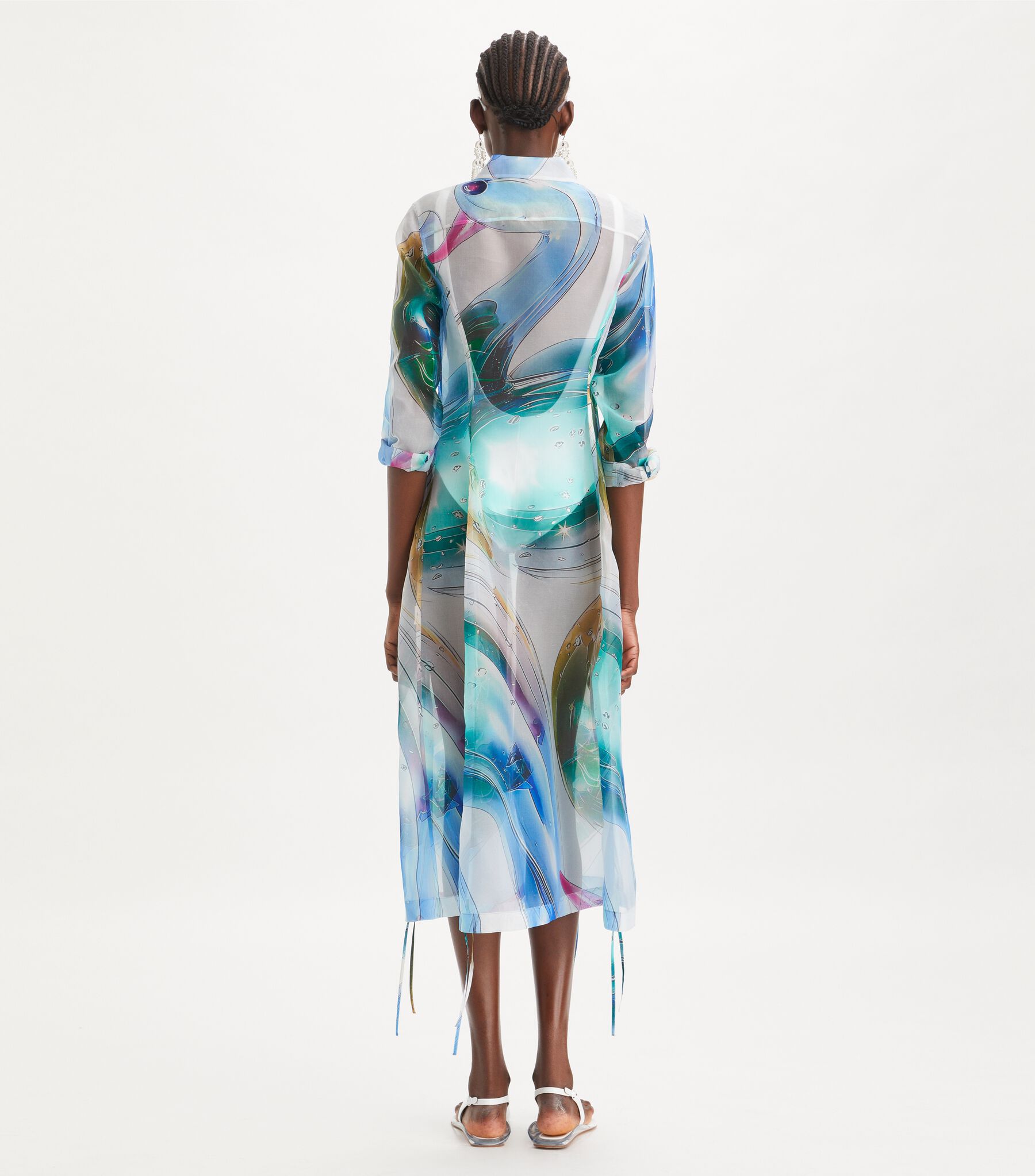 Silk Organza Shirtdress, Blue Glass Swan Large Tory Burch KW