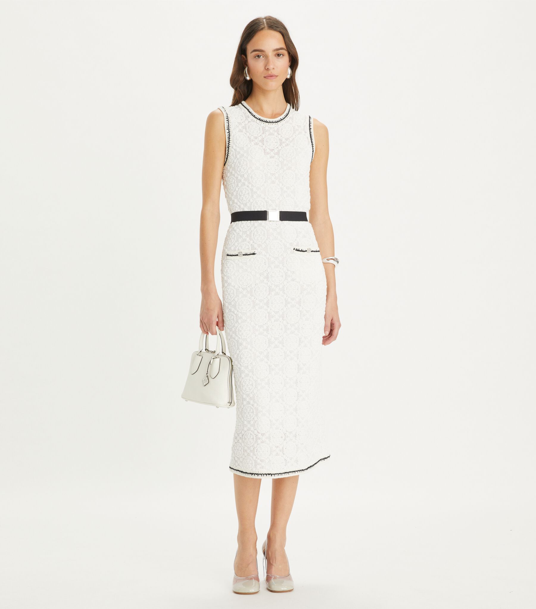 COTTON POINTELLE KNITTED TANK DRESS, White | Tory Burch KW