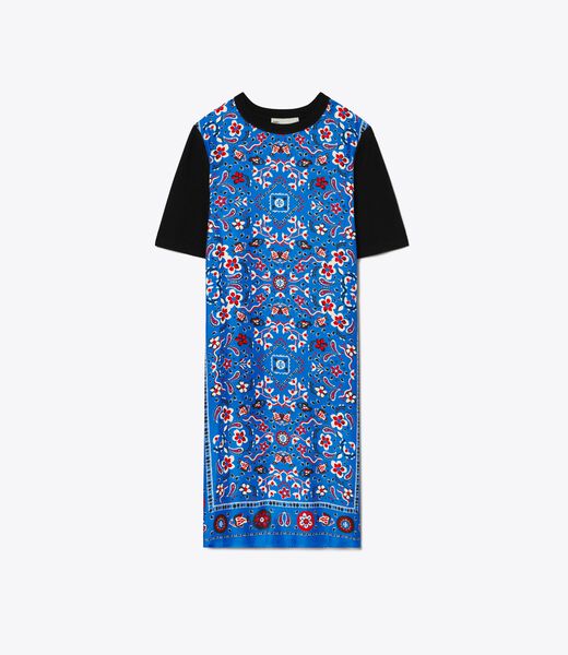 Silk-Front Sweater Dress