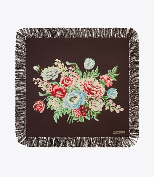 tory burch وشاح مربع من الحرير الزهري