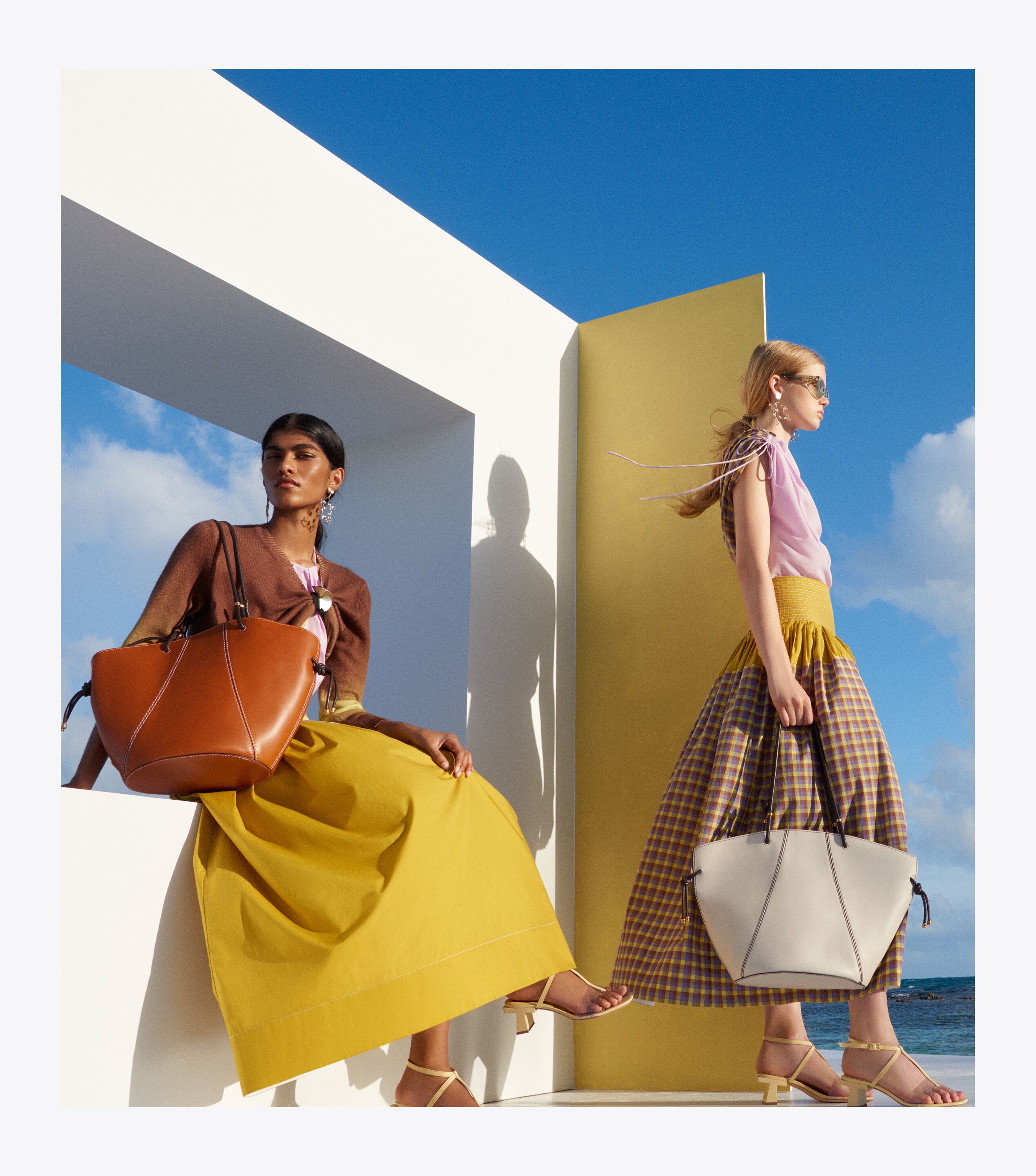 Veronica Plaid Colorblock Dress, Lemon Lime | Tory Burch KW