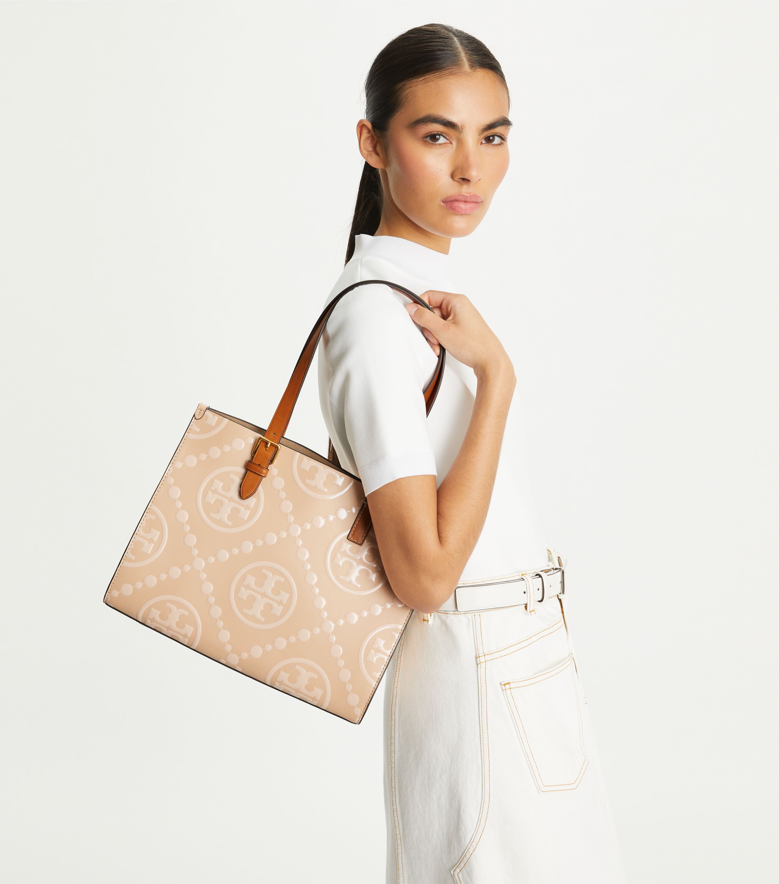 Tory Burch Small T Monogram Contrast Embossed Tote Tory Burch KW