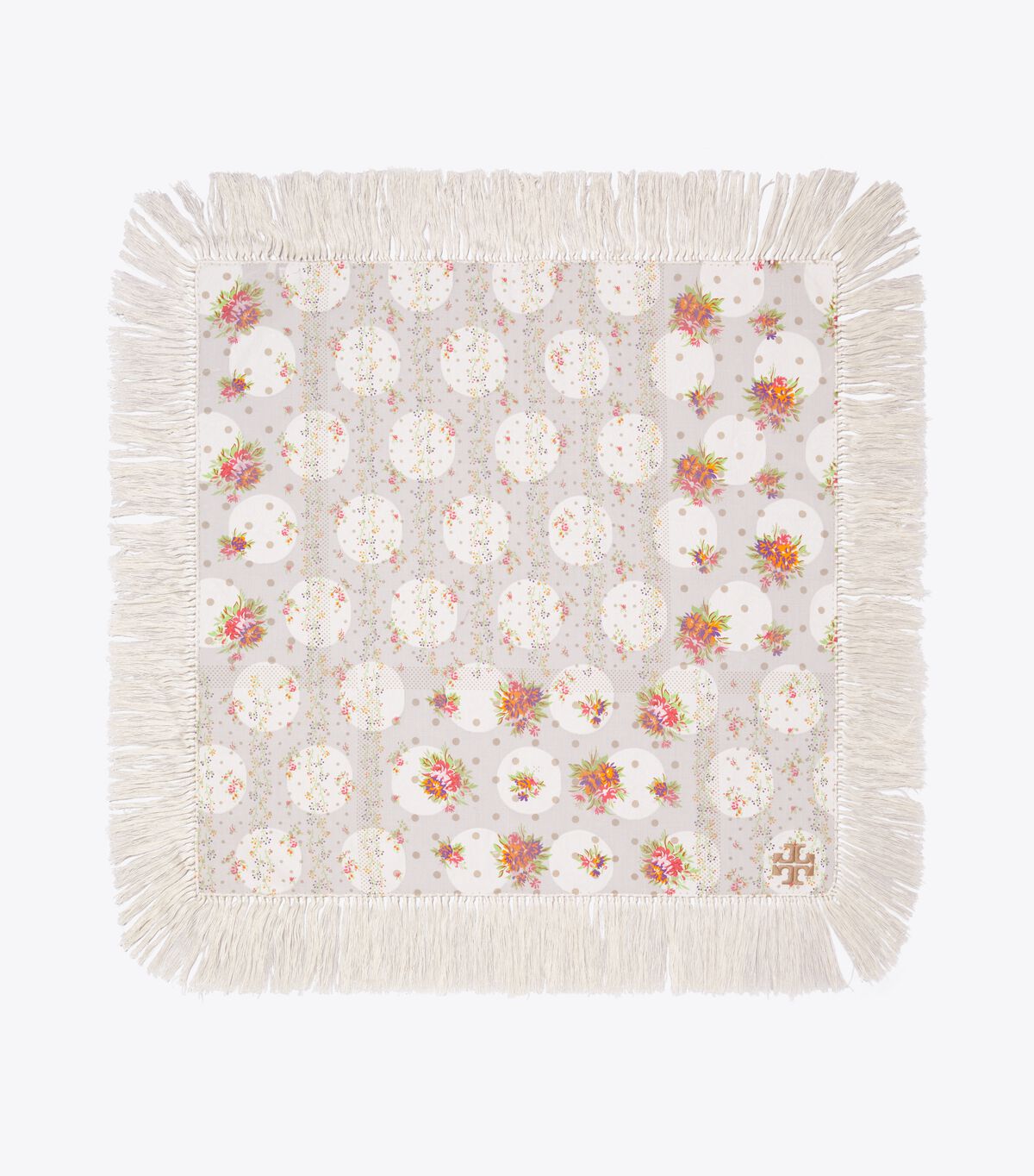tory burch polka dot floral patchwork fringe neckerchief