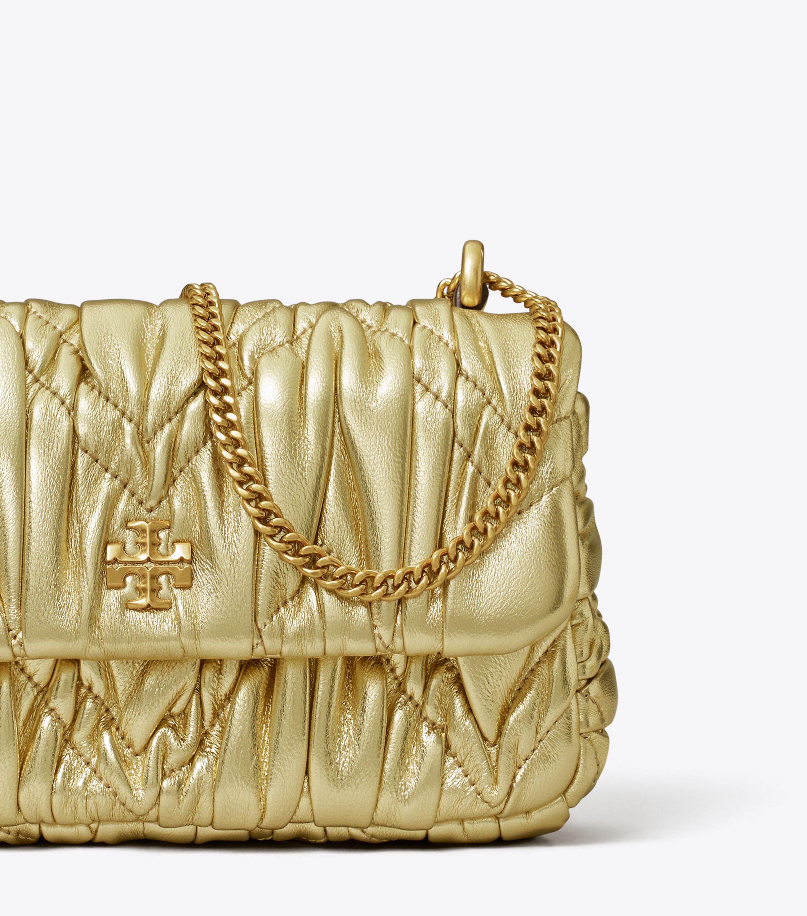 Mini Kira Metallic Diamond Ruched Flap Shoulder Bag, 18 Kt Gold