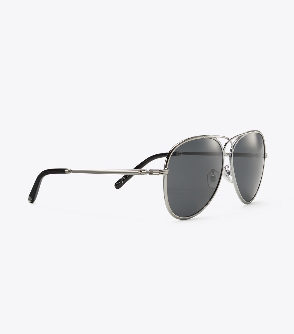 Tory Burch GLORIA PILOT SUNGLASSES Silver Blue aviators Tory Burch Gloria Pilot Sunglasses In Shiny Silver/grey  main image 4