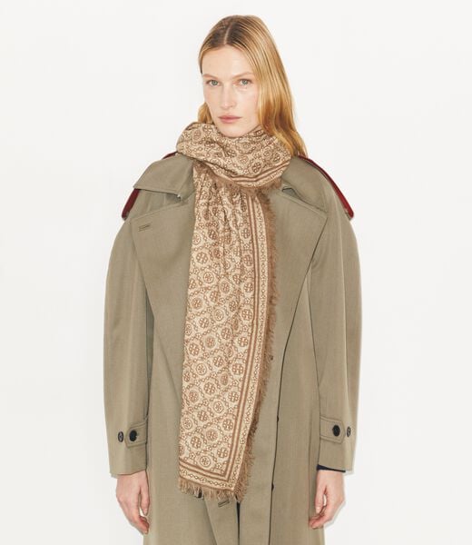 tory burch t monogram floral oblong scarf