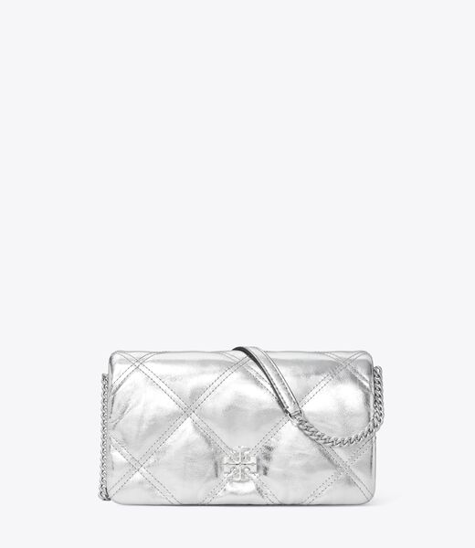 tory burch kira metallic diamond quilt chain wallet