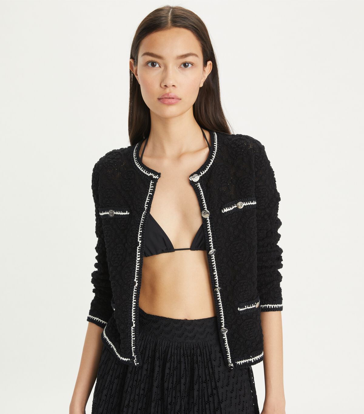 tory burch kendra logo lace cardigan