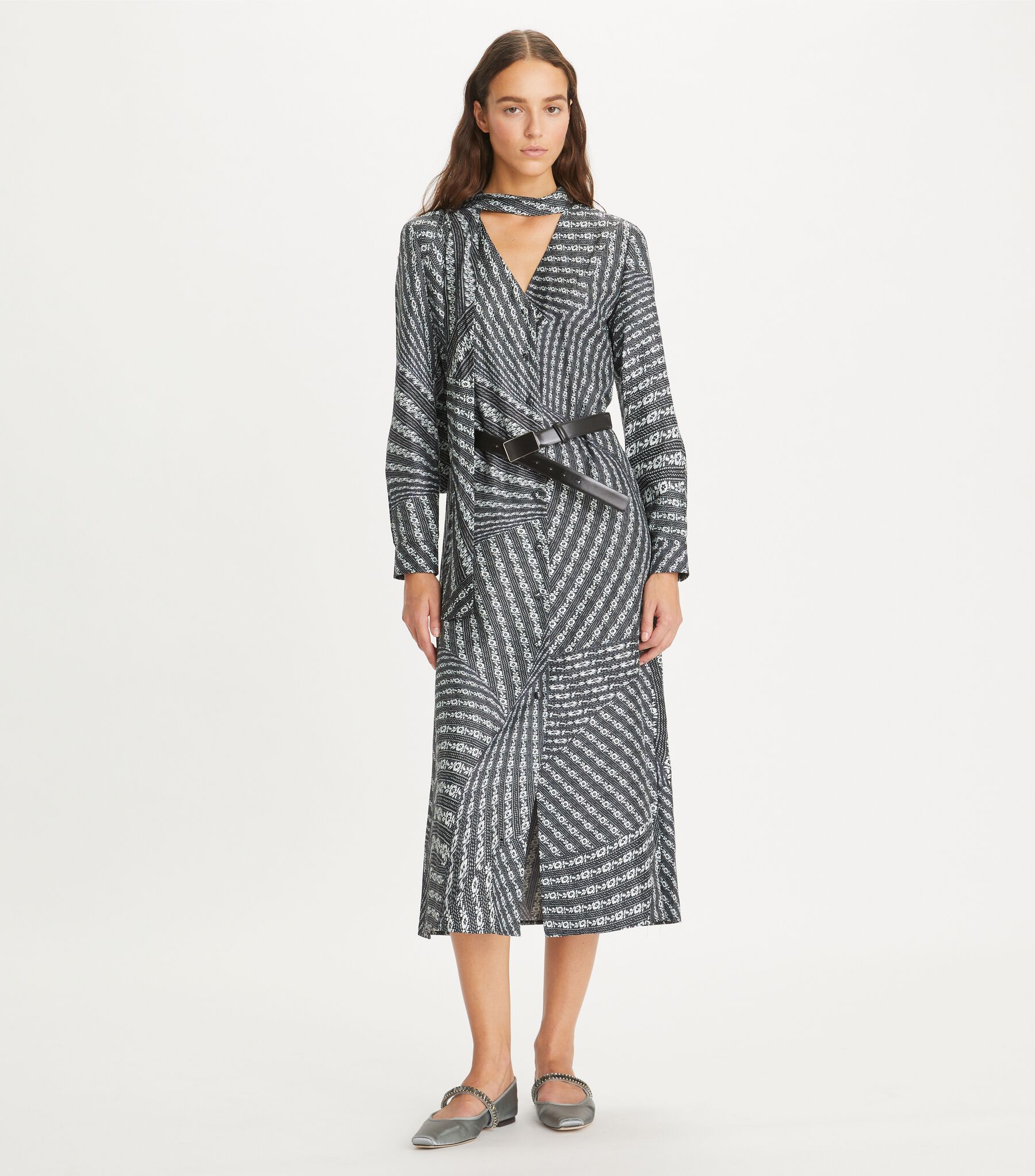 tory burch printed bow shirt dress Printed Bow Blouse Dress, Black Warped Lace