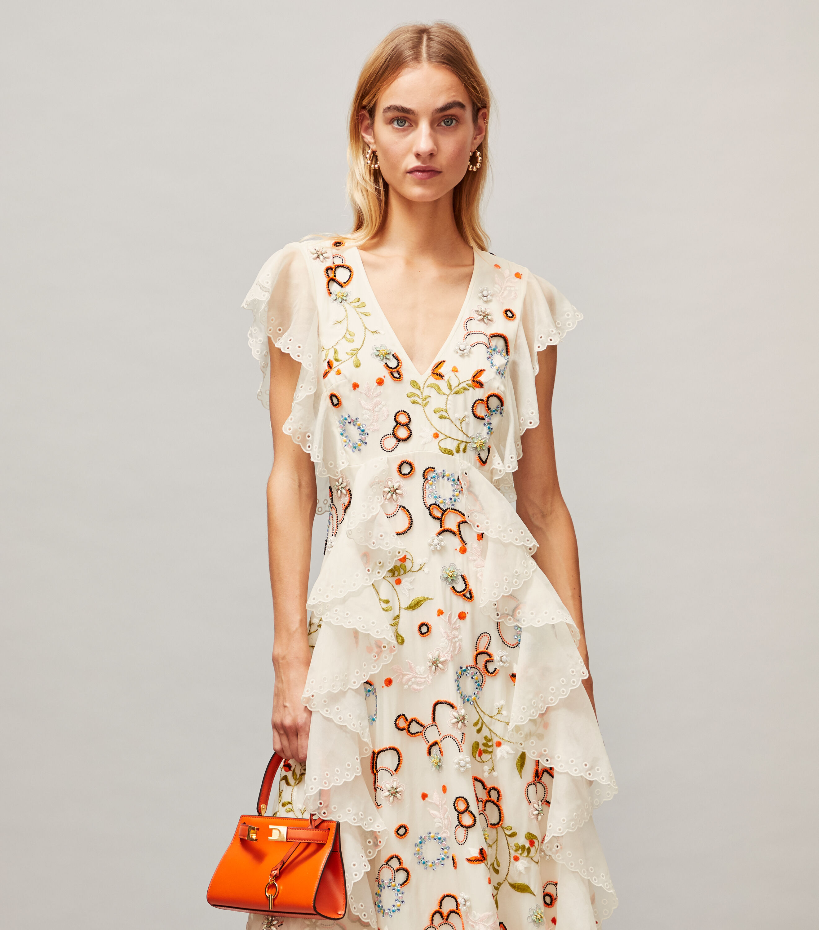 Tory burch embroidered ruffle dress top