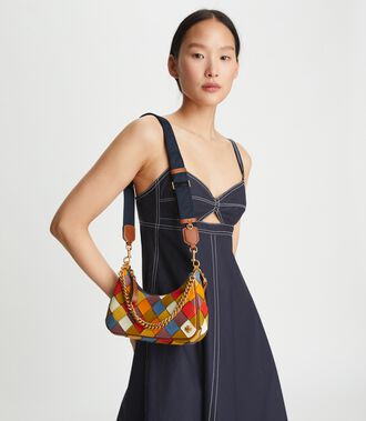 151 Mercer Woven Small Crescent Bag | Tory Burch KWT Navigation | Tory Burch
